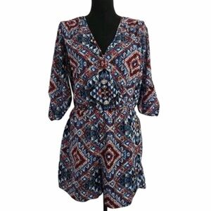 Lucky & Coco 3/4 Sleeve Multicolor Shorts Romper Jumper Size Medium